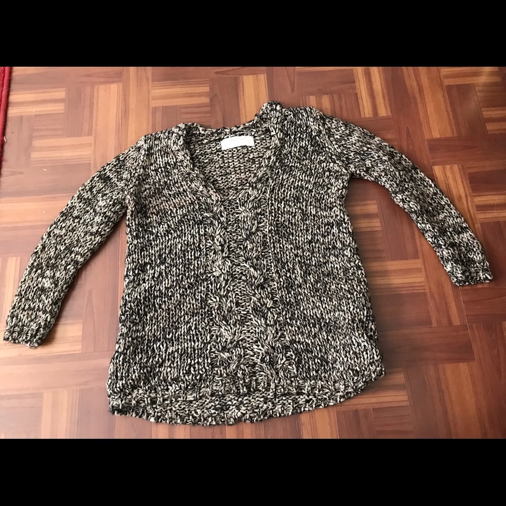 ZARA KNIT PULL OVER SWEATER TOP BEIGE BLACK SPARKLY SMALL